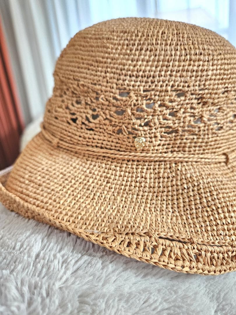 ◆ヘレンカミンスキー【未使用】レアなラフィアハット 一点もの！4万 プリム幅8㎝