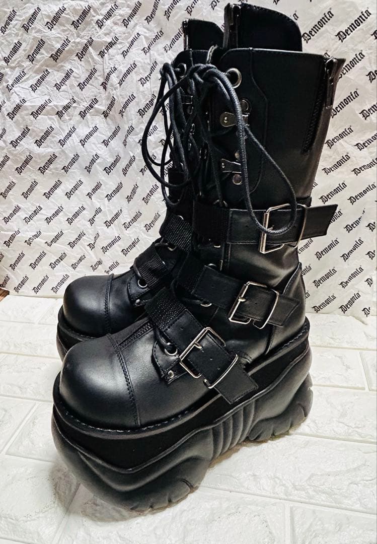 【一回使用】Demonia デモニア 厚底ブーツ 黒25cm M7