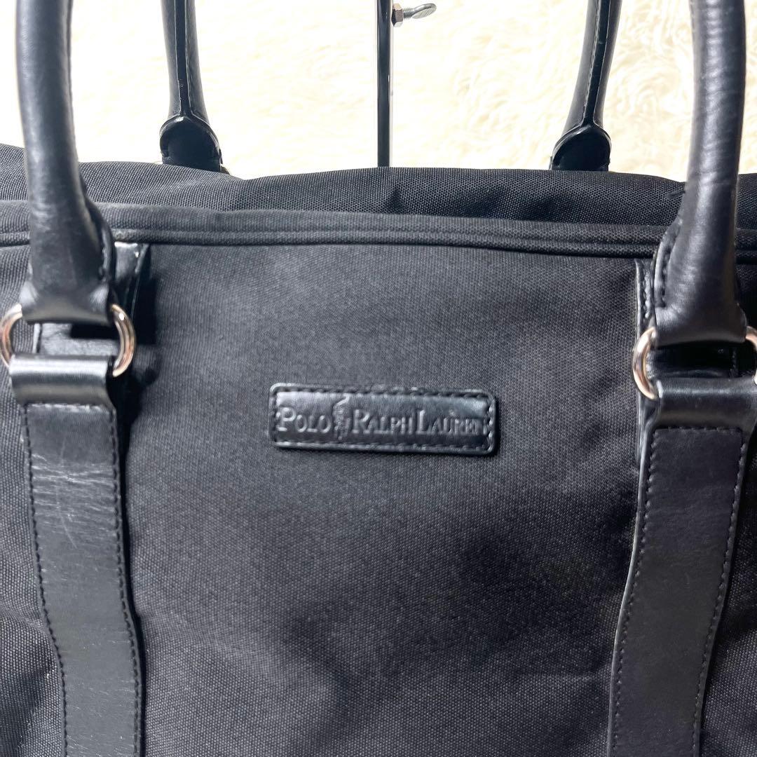 【美品】希少 ポロ ラルフローレン ボストンバッグ レザー×キャンバス ブラック