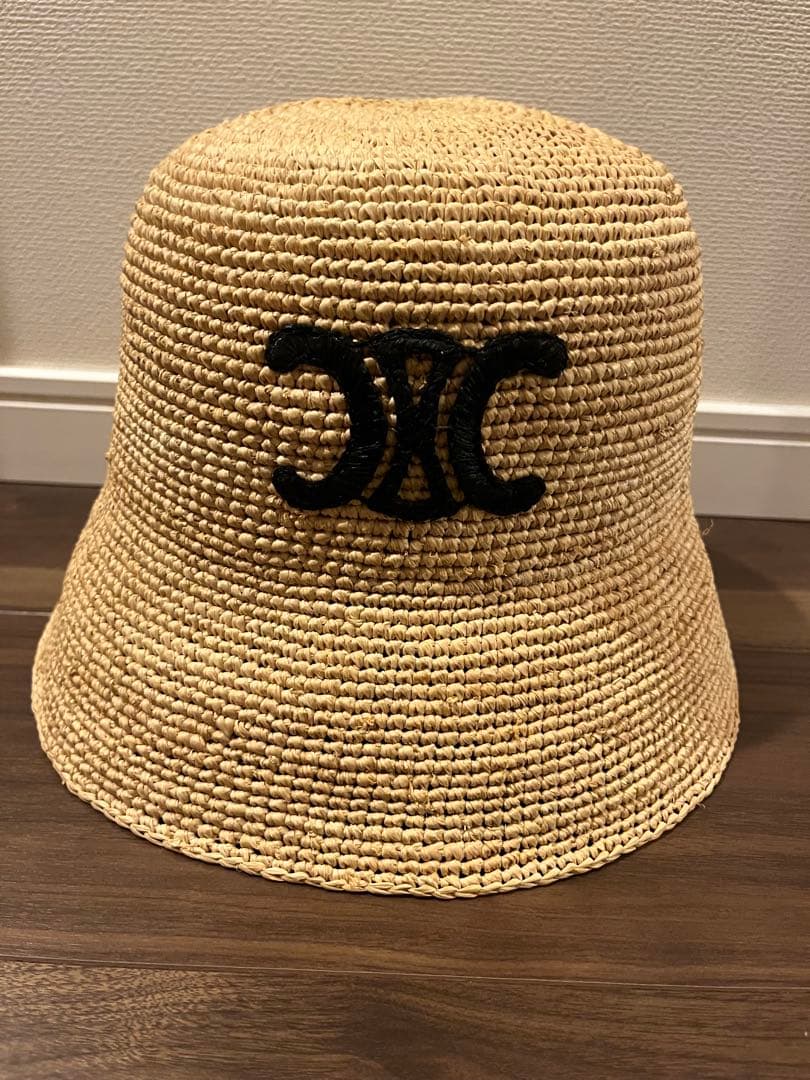 eytr914 　celine 新品トリオンフ ラフィアハットM