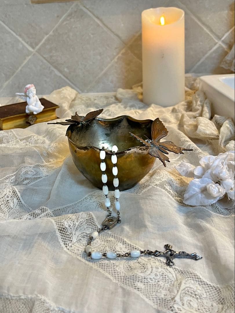 ◆フランスアンティーク｜希少な蝶の小物入れブロンズ深めボウル型彫刻シルバートレイ