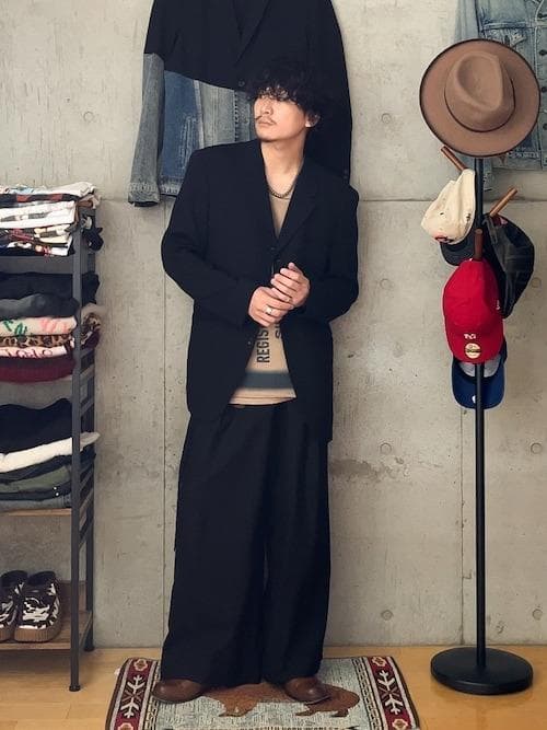 LiNoH ウールギャバジンワイドバギーパンツ