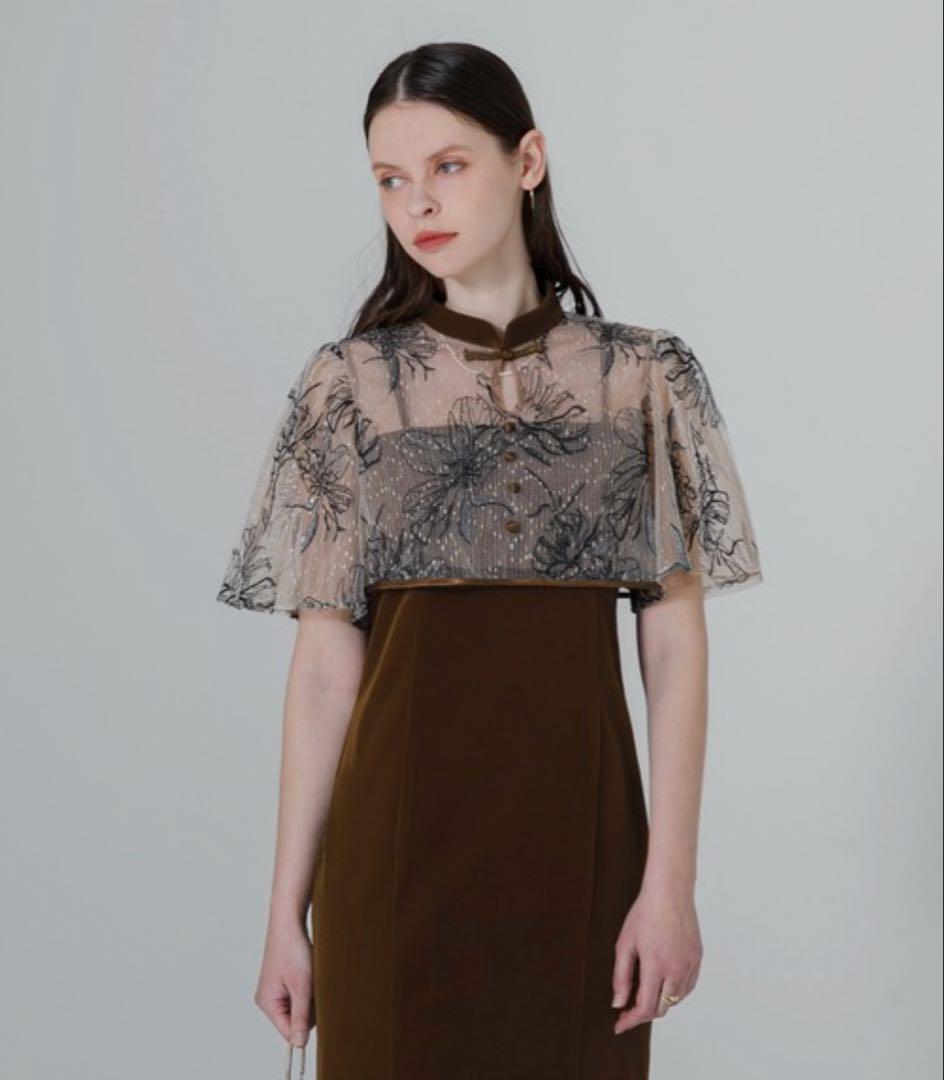 【Ka2U】Leja 花柄刺繍ボレロ付きベロアマーメイドキャミワンピ