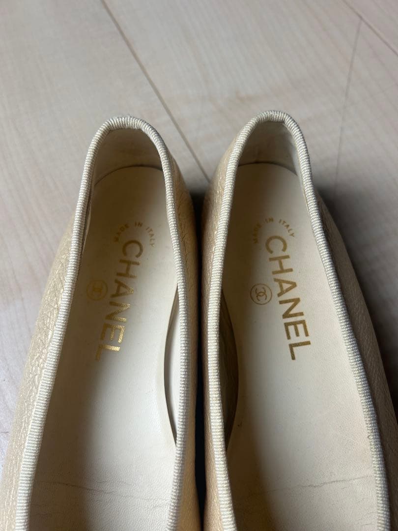 CHANEL ベージュ リボン付きバレエシューズ