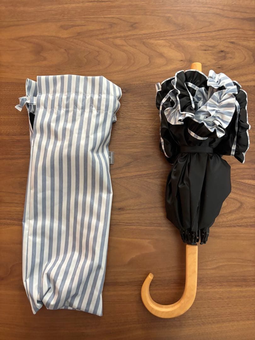 サンバリア100 SUNBARRIER100 2段折フリル ストライプ ブルー