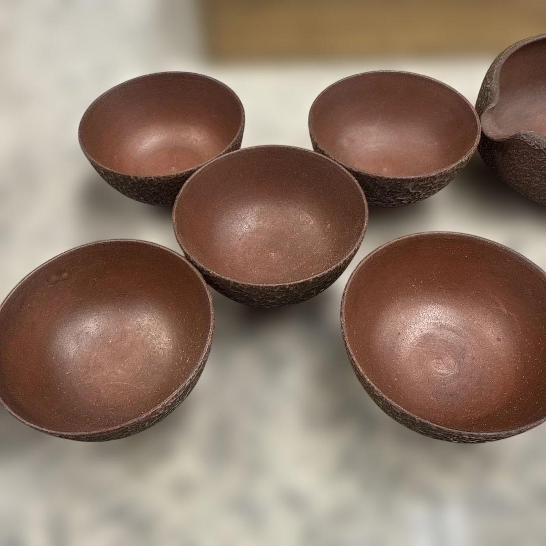 は*ま様 赤褐色 陶器製急須と茶碗セット 備前焼 骨董品 急須 昭和レトロ 小物