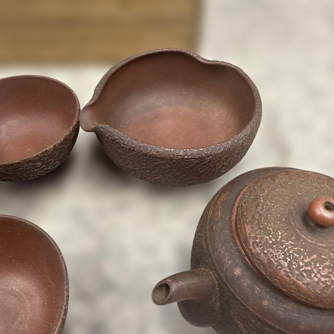 は*ま様 赤褐色 陶器製急須と茶碗セット 備前焼 骨董品 急須 昭和レトロ 小物