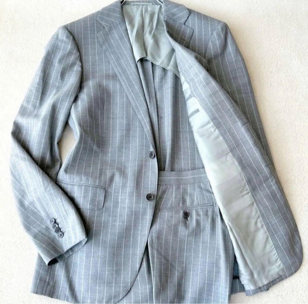 【SALE】極美品BEAMS F スーツ ストライプ グレー 日本製