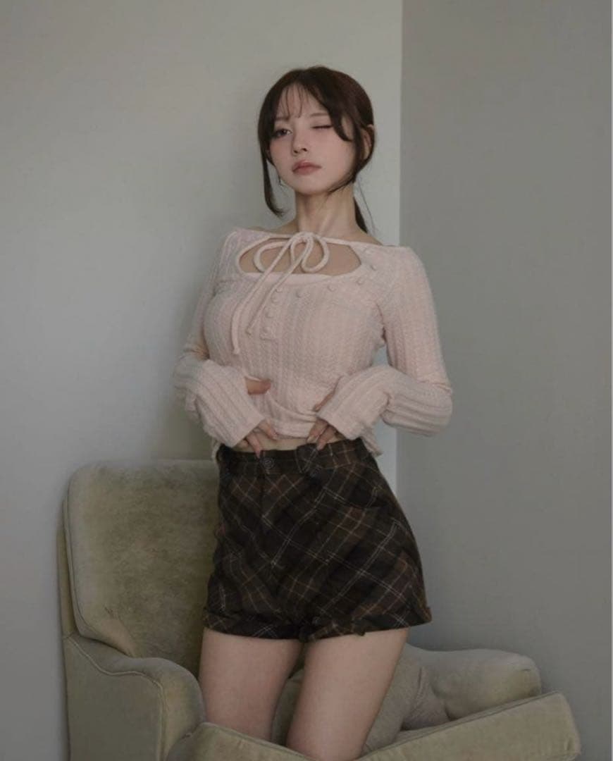 ANDMARY アンドマリー Ribbon check mini pants