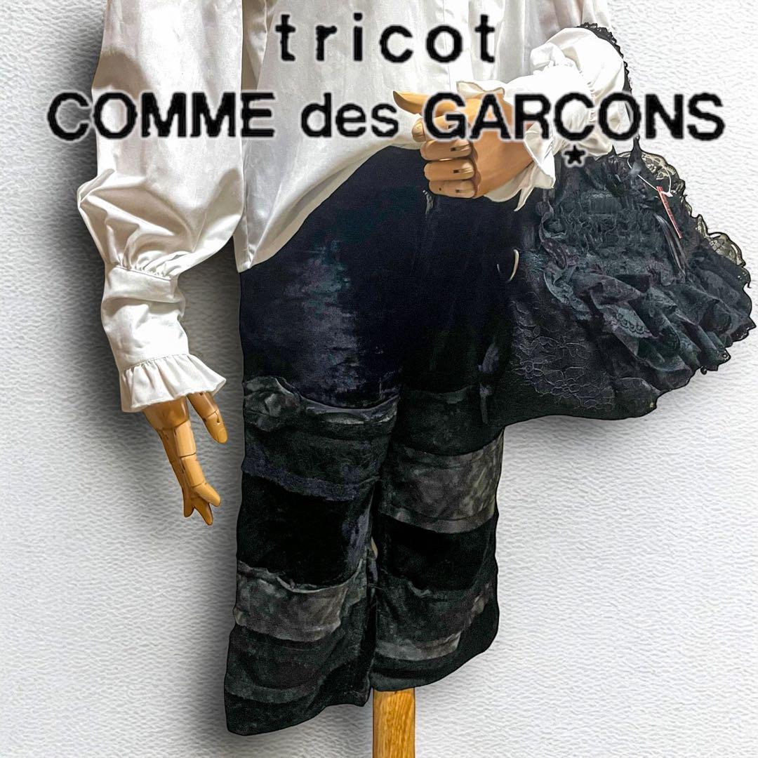 トリコ コムデギャルソン レース装飾切替 ベロア ハーフパンツ Mサイズ　黒
