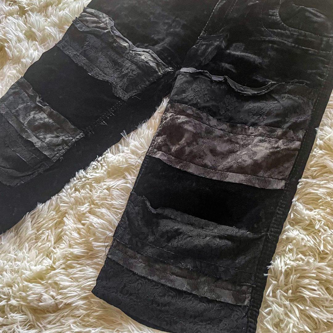 トリコ コムデギャルソン レース装飾切替 ベロア ハーフパンツ Mサイズ　黒
