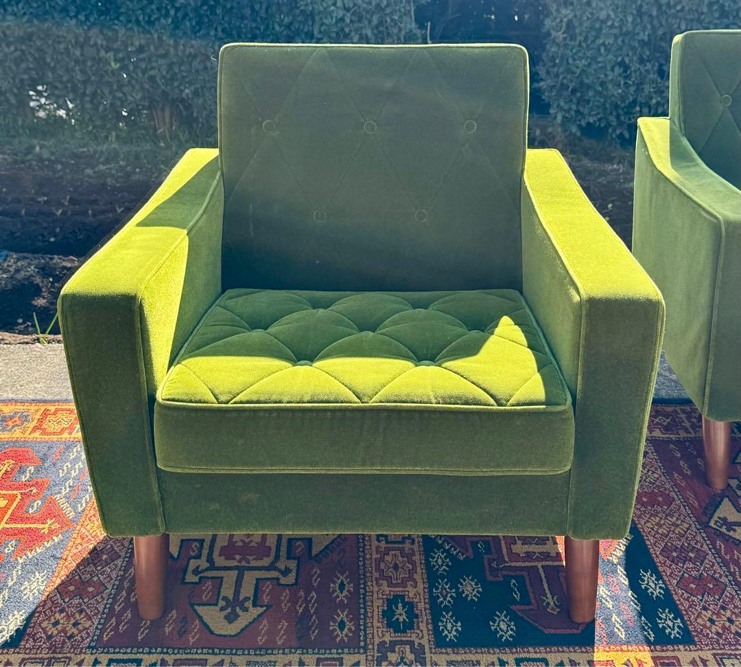 カリモク60 ロビーチェア 1シーター モケットグリーン ソファ 日本製