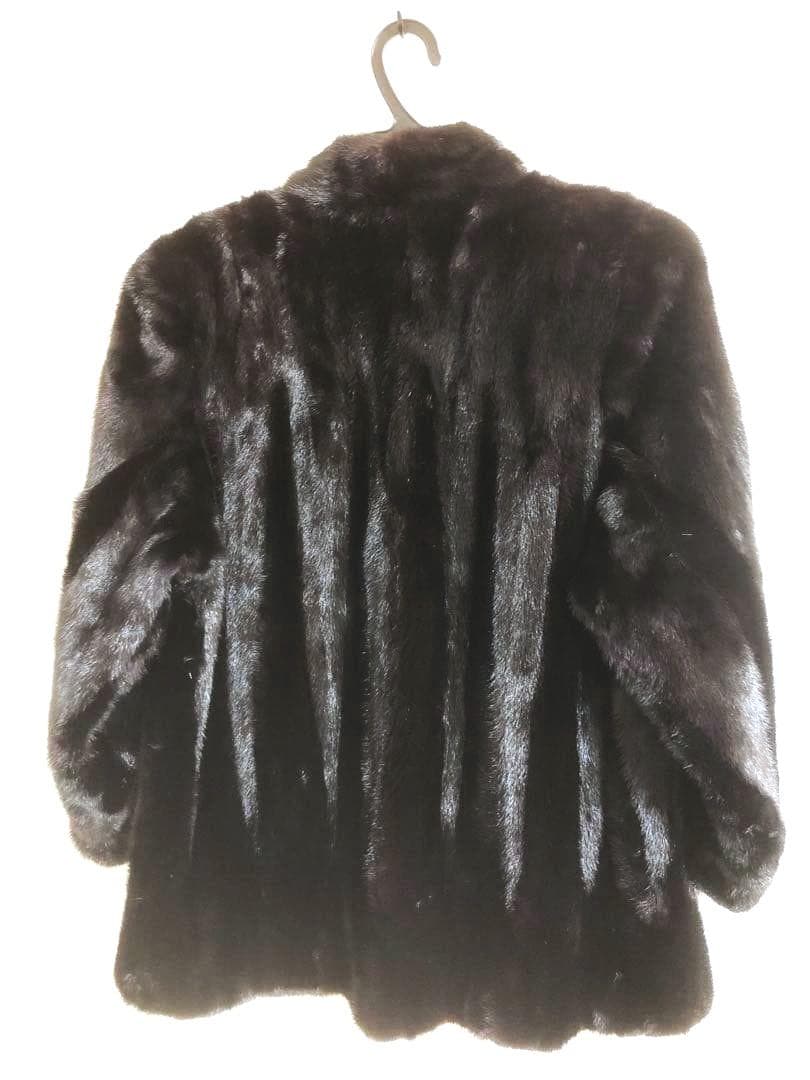 ミンク MINK 毛皮 ボリューム袖 コート 艶 ブラック 裏地刺繍☆９-１１