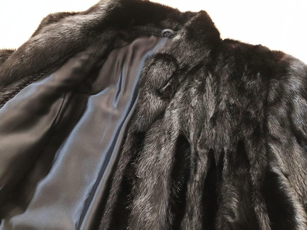 ミンク MINK 毛皮 ボリューム袖 コート 艶 ブラック 裏地刺繍☆９-１１