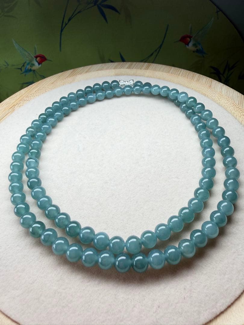 お買い得❣️天然本翡翠　完美度高い、純正ブルー氷藍水一連ネックレス　鑑定書付き