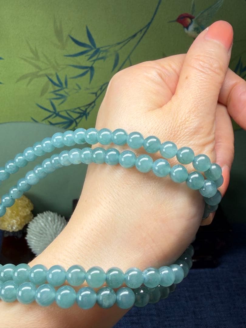 お買い得❣️天然本翡翠　完美度高い、純正ブルー氷藍水一連ネックレス　鑑定書付き