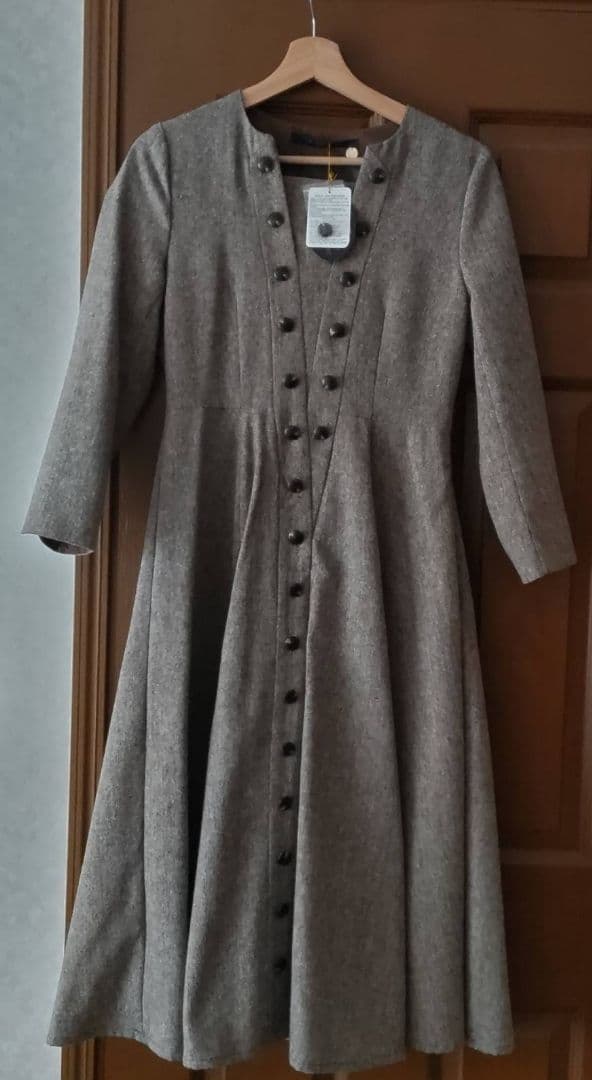ウール風長袖ボタン付きロングドレス
