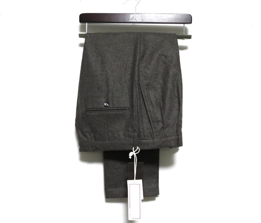 VIGANO フランネル ウール 2プリーツ スラックス 44 ライトブラウン