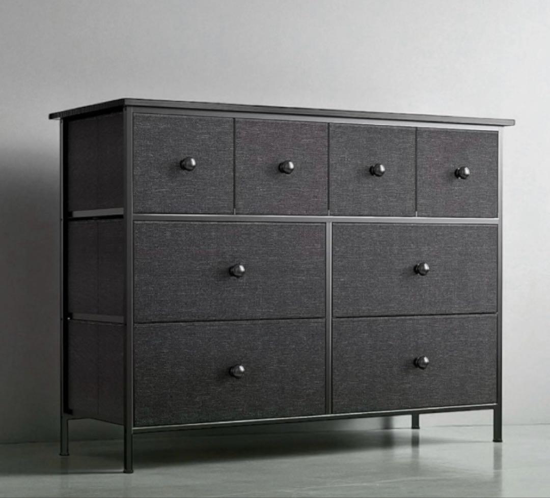 REA タンス 収納チェスト大容量 3段8杯布製 【色:ダークグレー】