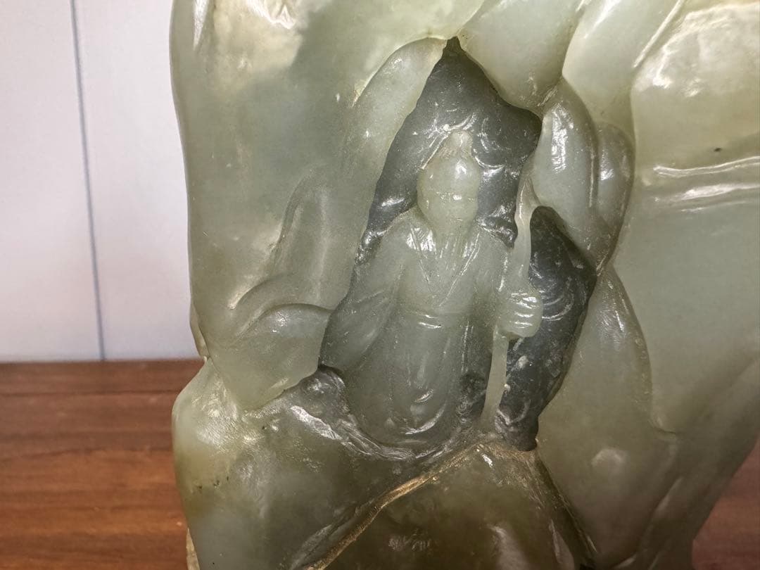 中国古董 骨董 和田玉 青玉 山石擺件 希少品 【仙境】 中国80年代