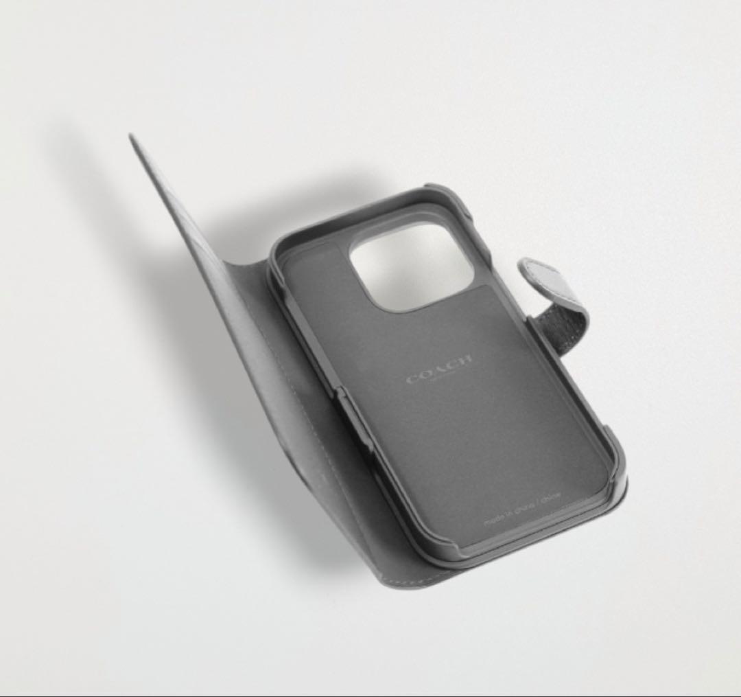 COACH コーチ　iPhone14Pro カバー　手帳ケース　シグネチャー　黒