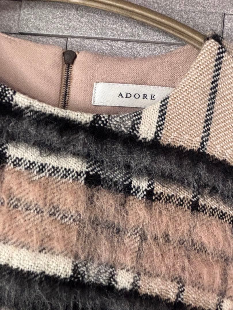 極美品　アドーア アルパカシャギーチェックノースリーブワンピース　36