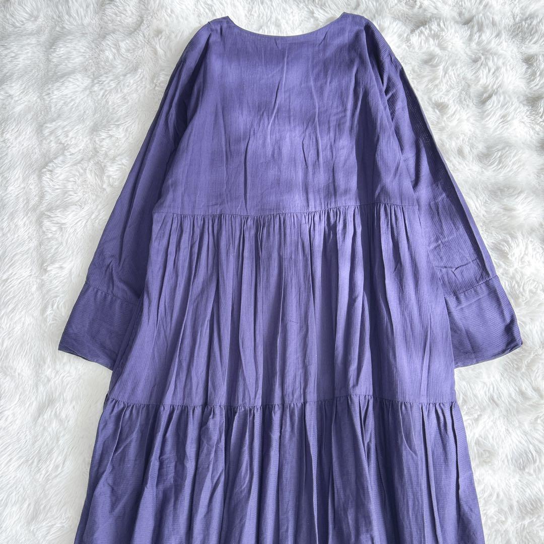 ヌキテパ★ドビー パネル Vネックドレス　ワンピース　ティアード　パープル