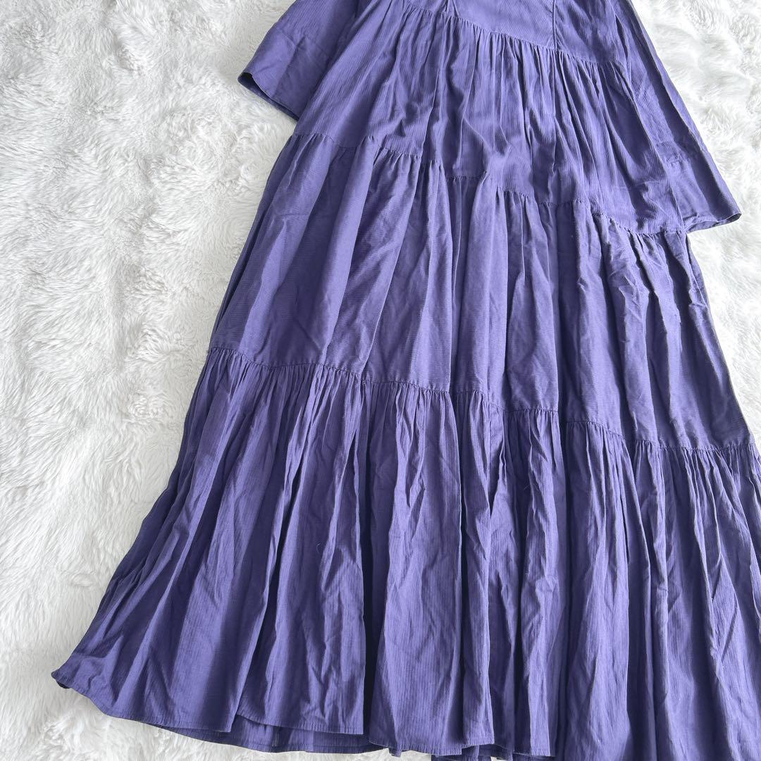 ヌキテパ★ドビー パネル Vネックドレス　ワンピース　ティアード　パープル