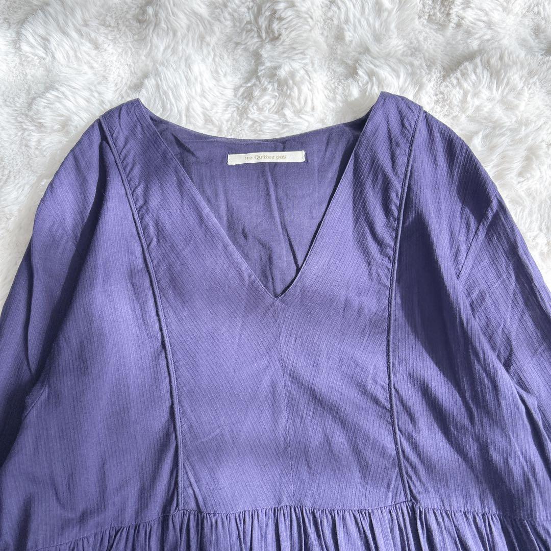 ヌキテパ★ドビー パネル Vネックドレス　ワンピース　ティアード　パープル