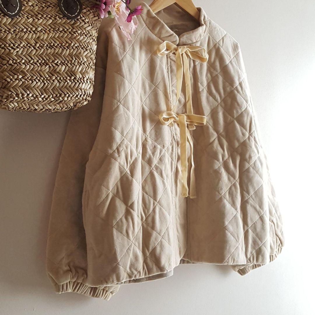 新品　SM2☆ベージュ／ベロア中綿キルトジャケット