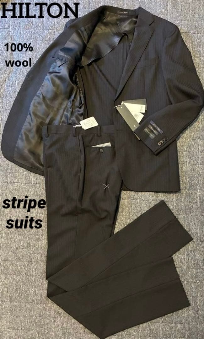 ヒルトン　HILTON スーツ　ストライプ　ブラック　super120's