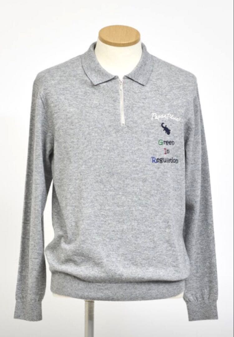 PAPAS PLUS GOLF グレー ニットポロシャツ