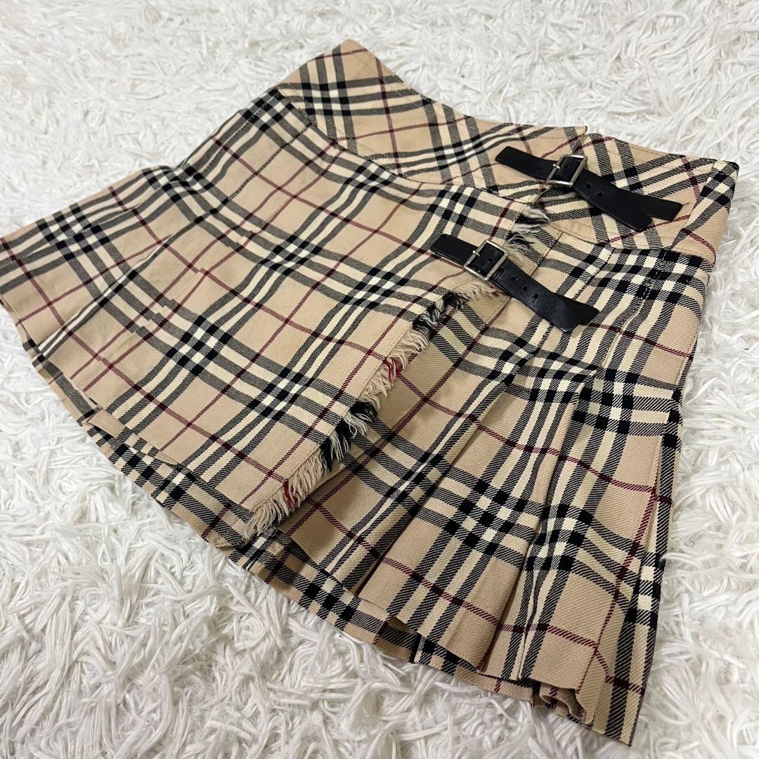 美品❣️バーバリー 巻きスカートプリーツ ノバチェック 牛革ベルト y2k 36