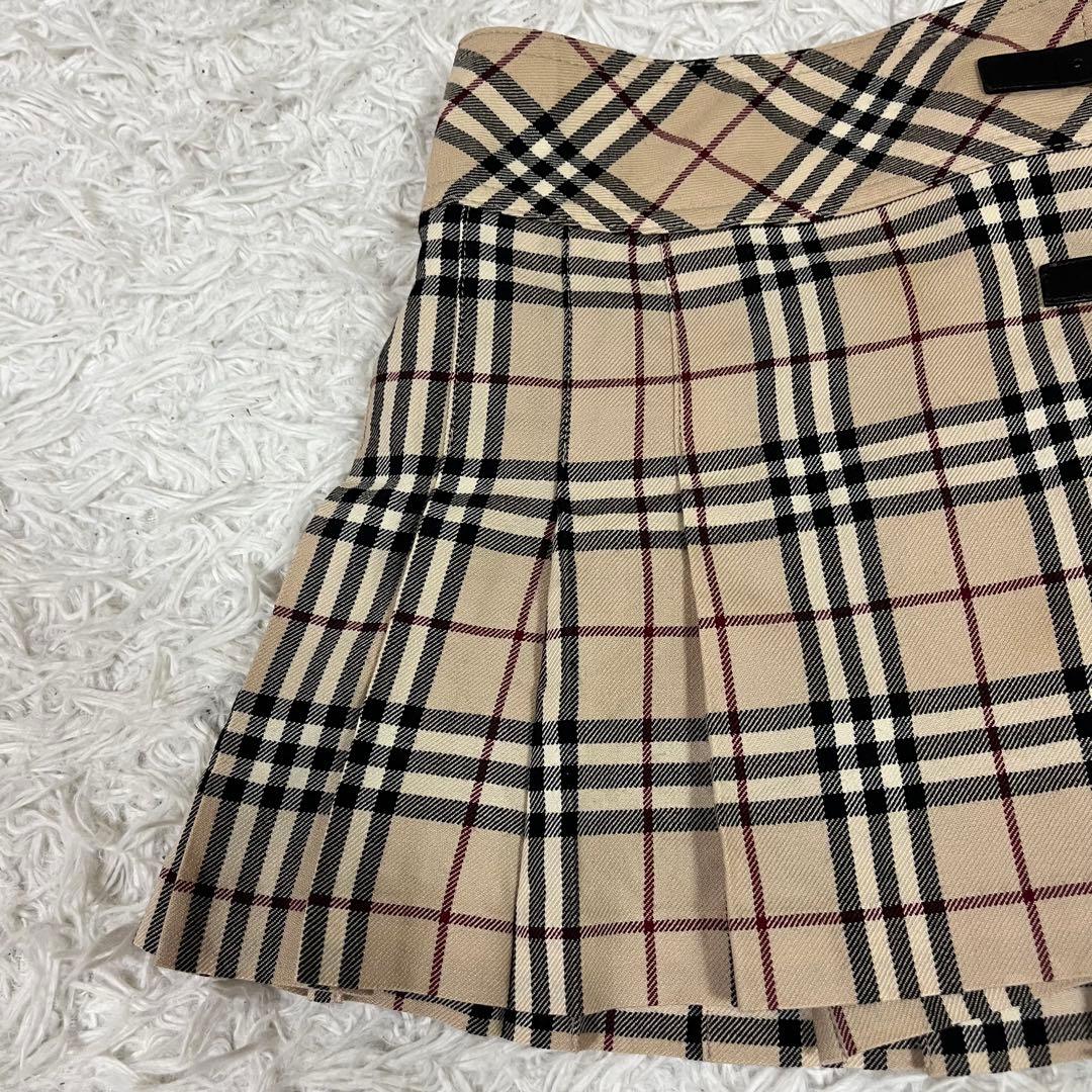 美品❣️バーバリー 巻きスカートプリーツ ノバチェック 牛革ベルト y2k 36
