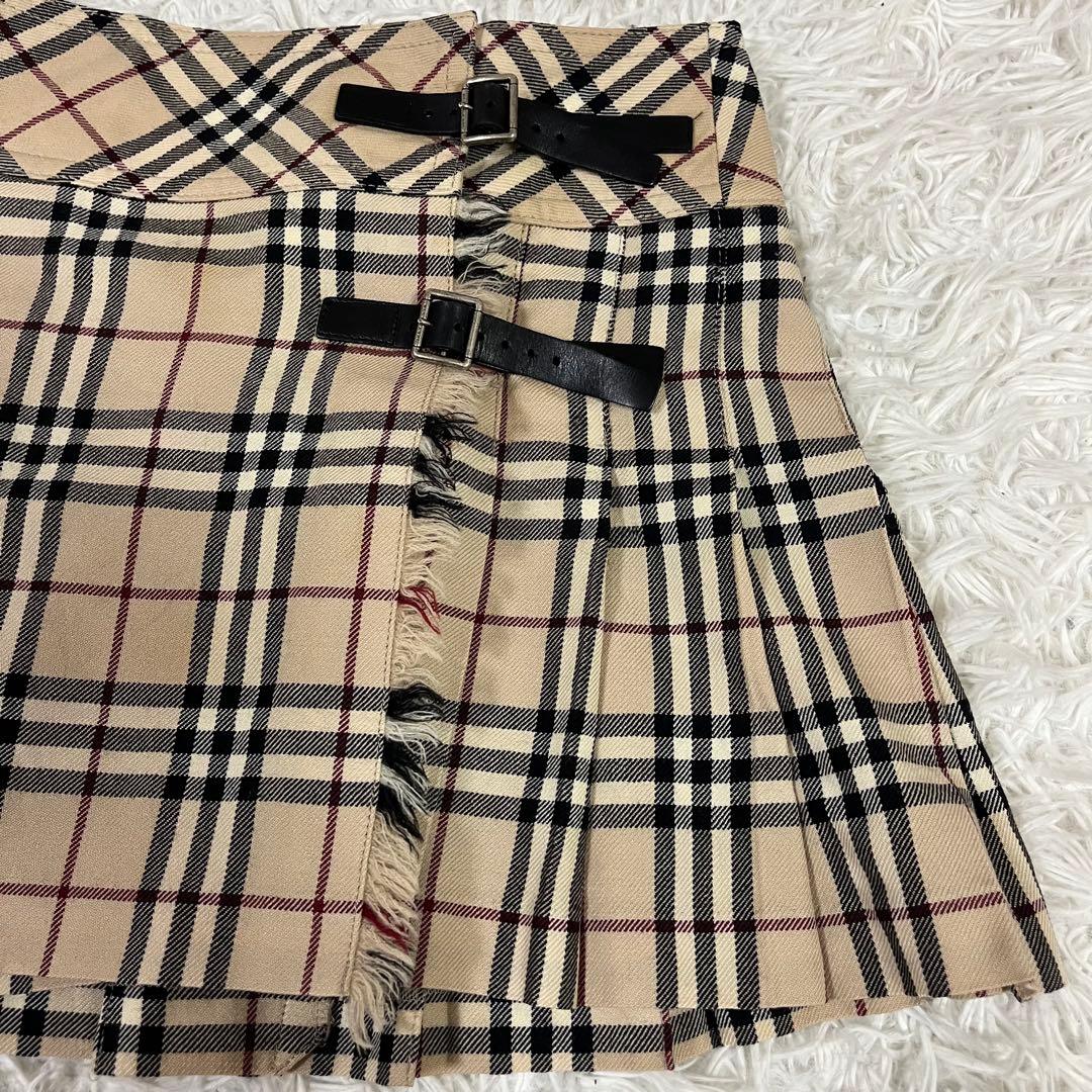 美品❣️バーバリー 巻きスカートプリーツ ノバチェック 牛革ベルト y2k 36