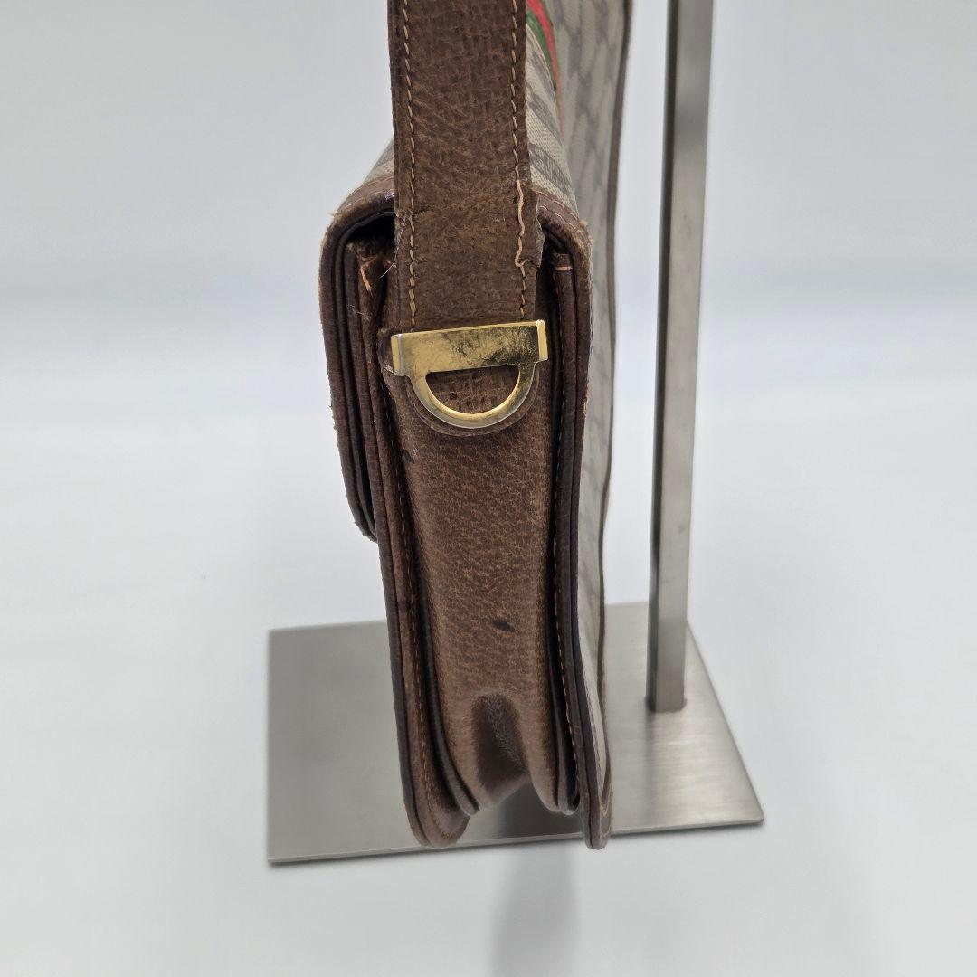 【良品】GUCCI シェリーライン GG ショルダーバッグ レザー ブラウン