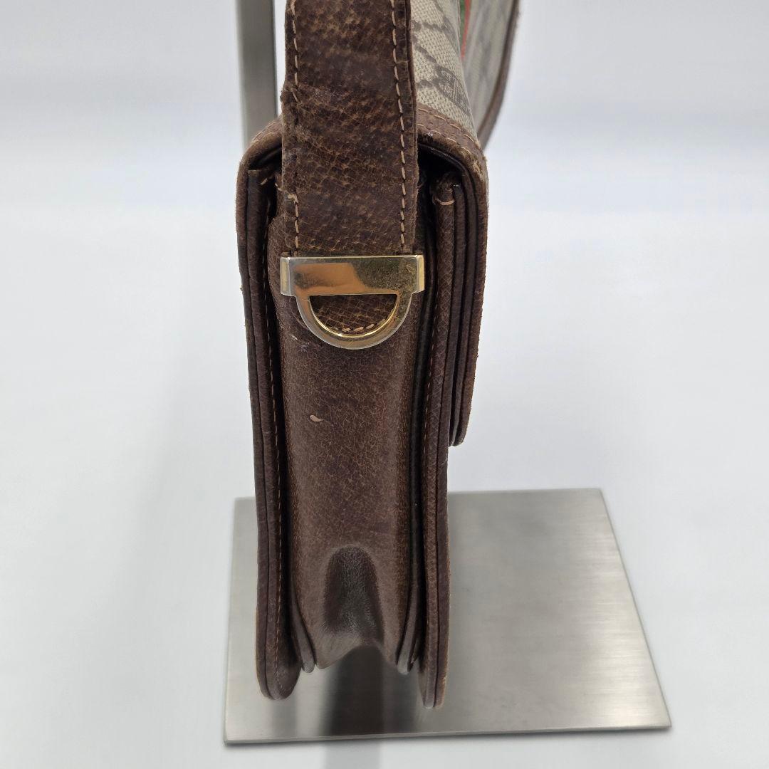 【良品】GUCCI シェリーライン GG ショルダーバッグ レザー ブラウン