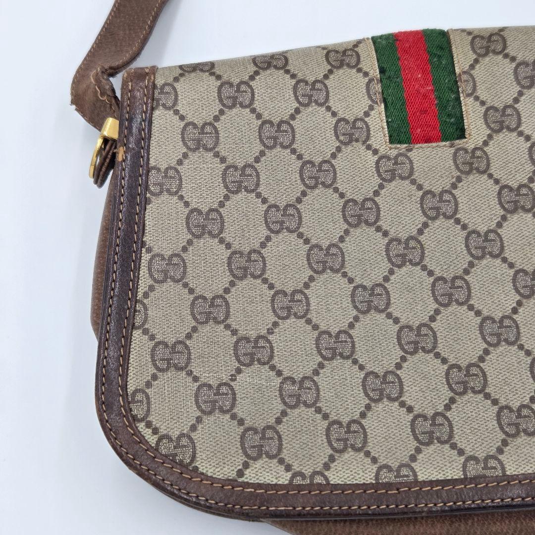 【良品】GUCCI シェリーライン GG ショルダーバッグ レザー ブラウン