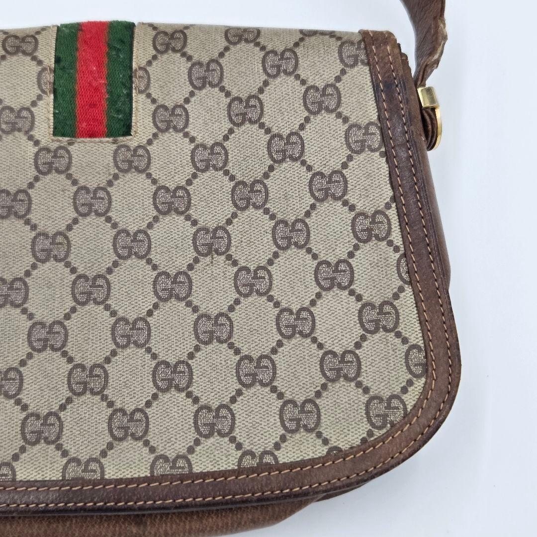 【良品】GUCCI シェリーライン GG ショルダーバッグ レザー ブラウン