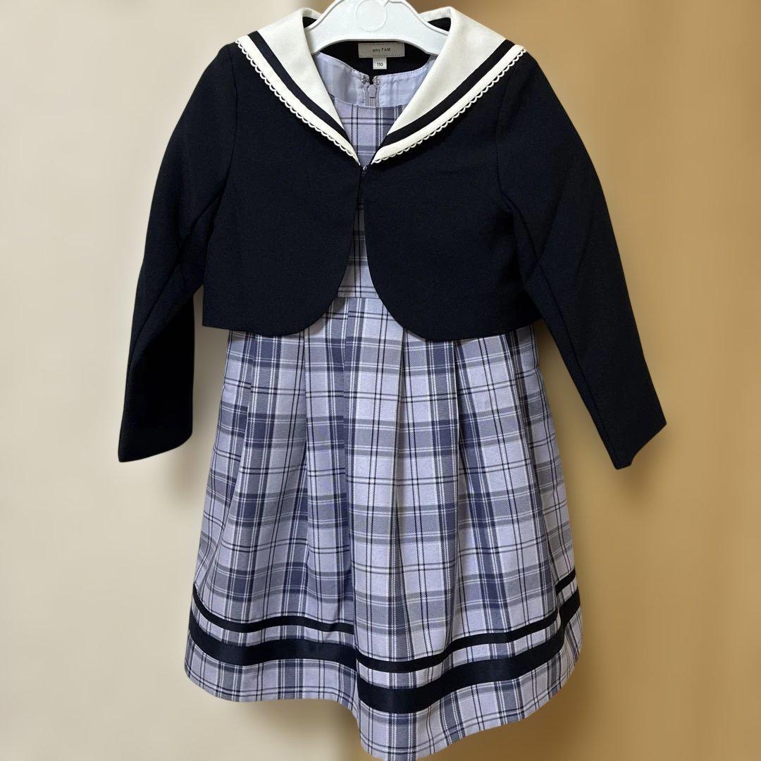 110cm【2点セット】セーラージャケット+チェックワンピース