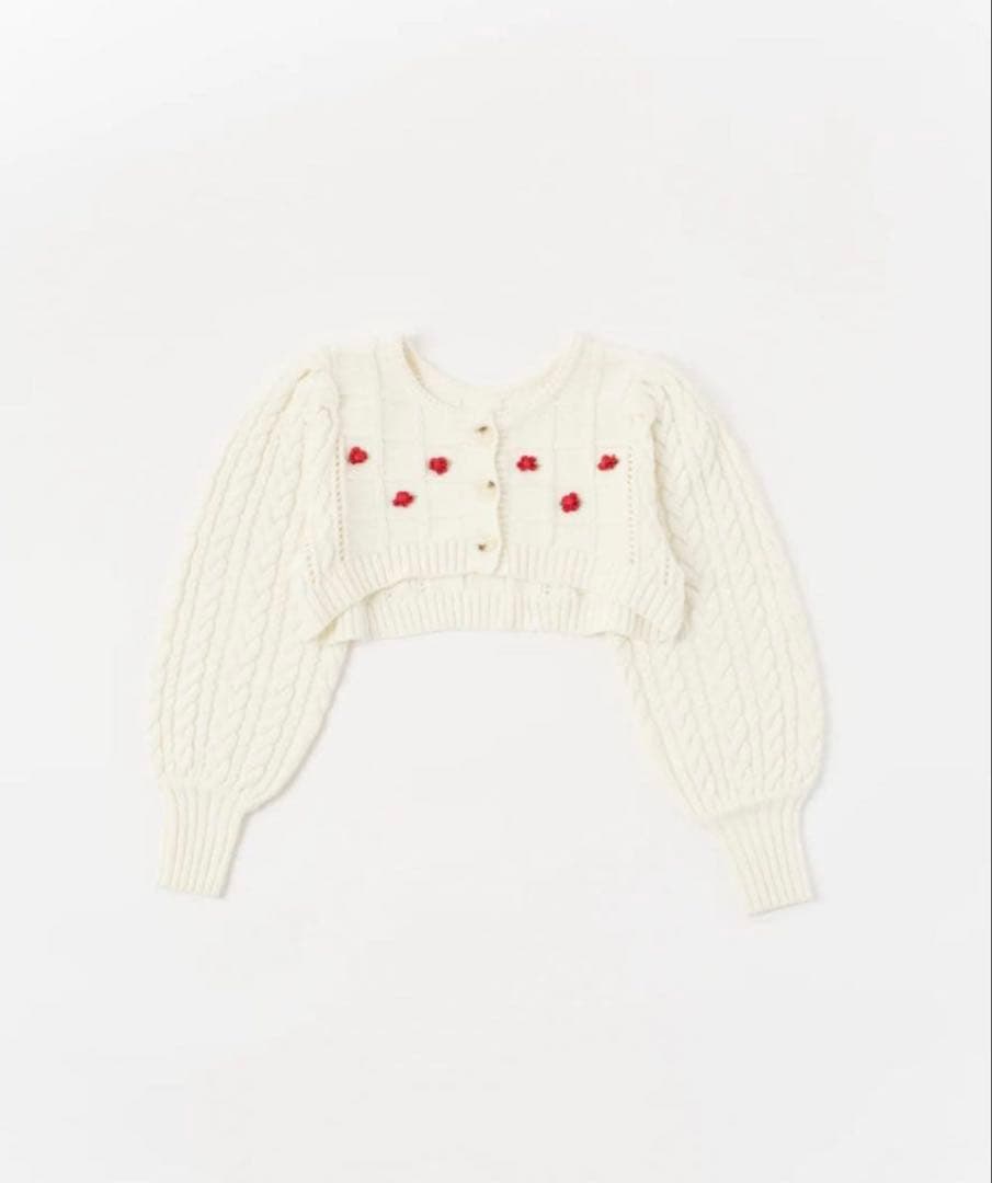トップス POPPY RIBBON FLOWER CROPPED CARDIGAN