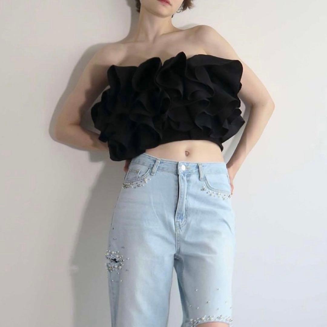 美品　アモマ　AMMOMA　RUFFLE BUSTIER　ビスチェ　F　ブラック