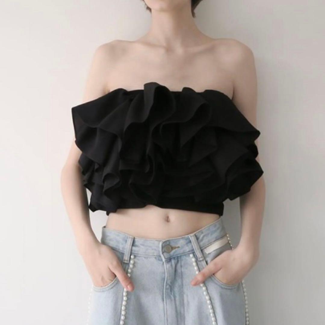 美品　アモマ　AMMOMA　RUFFLE BUSTIER　ビスチェ　F　ブラック