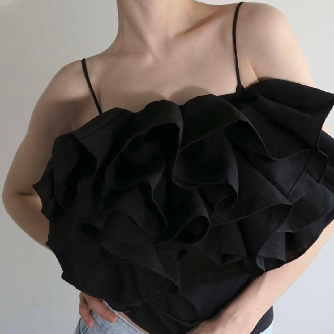 美品　アモマ　AMMOMA　RUFFLE BUSTIER　ビスチェ　F　ブラック