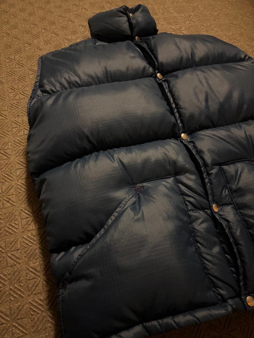 70s USA製 ノースフェイス 初期 茶タグ ダウン ベスト ネイビー S