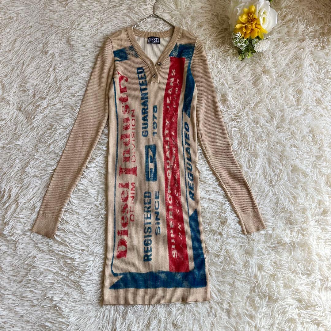 美品 DIESEL ディーゼル タイト ニットワンピース ロゴ