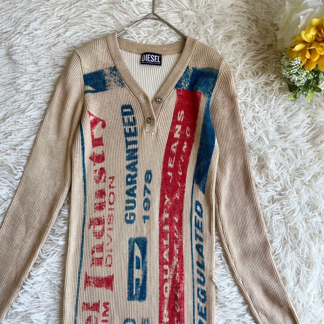 美品 DIESEL ディーゼル タイト ニットワンピース ロゴ