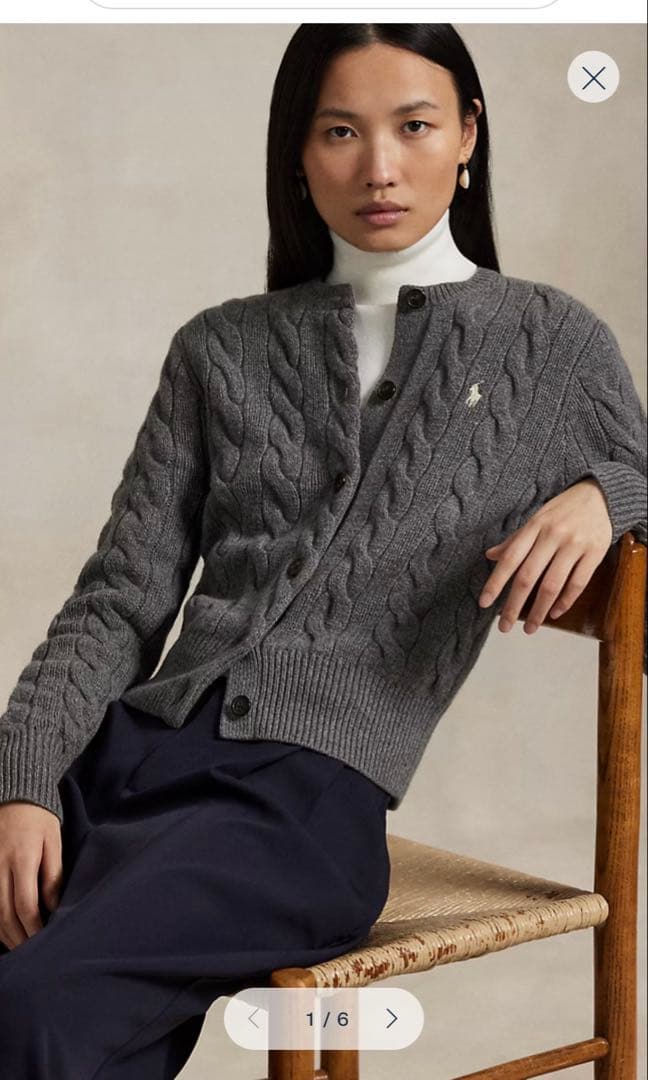 ラルフローレン　美品ケーブルニット　ウール80 カシミヤ20 グリーン系の色