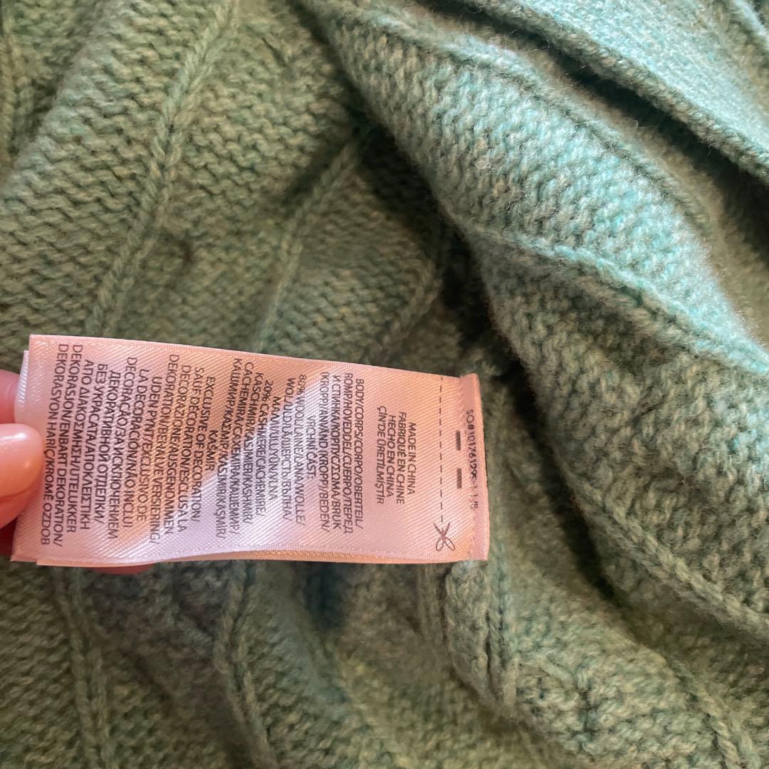 ラルフローレン　美品ケーブルニット　ウール80 カシミヤ20 グリーン系の色