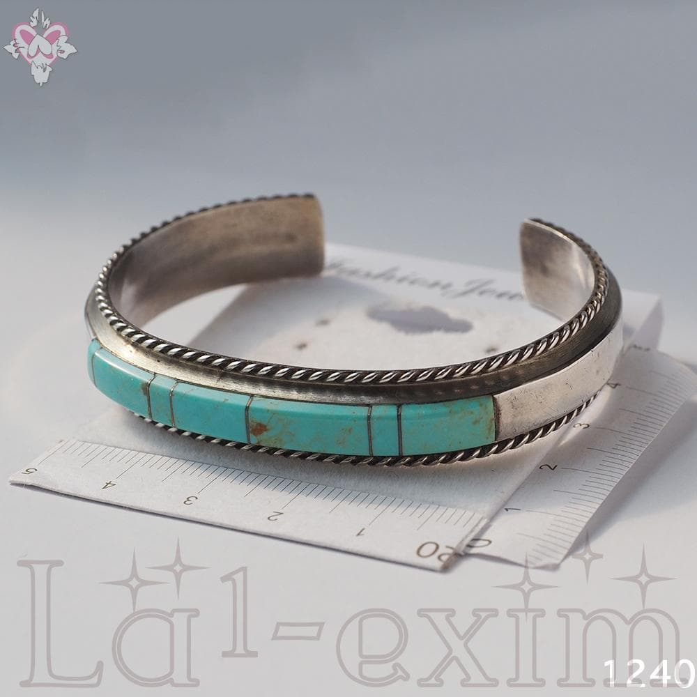 天然石 ターコイズ インディアンジュエリー シルバー バングル インレイ ナバホ